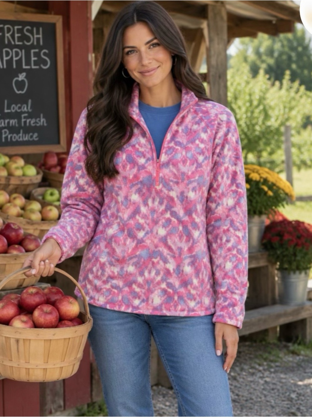 Gorpcore ApresSki Polar Fleece 1/4 zip Abstract Mock Neck Sz Small Eddie Bauer.